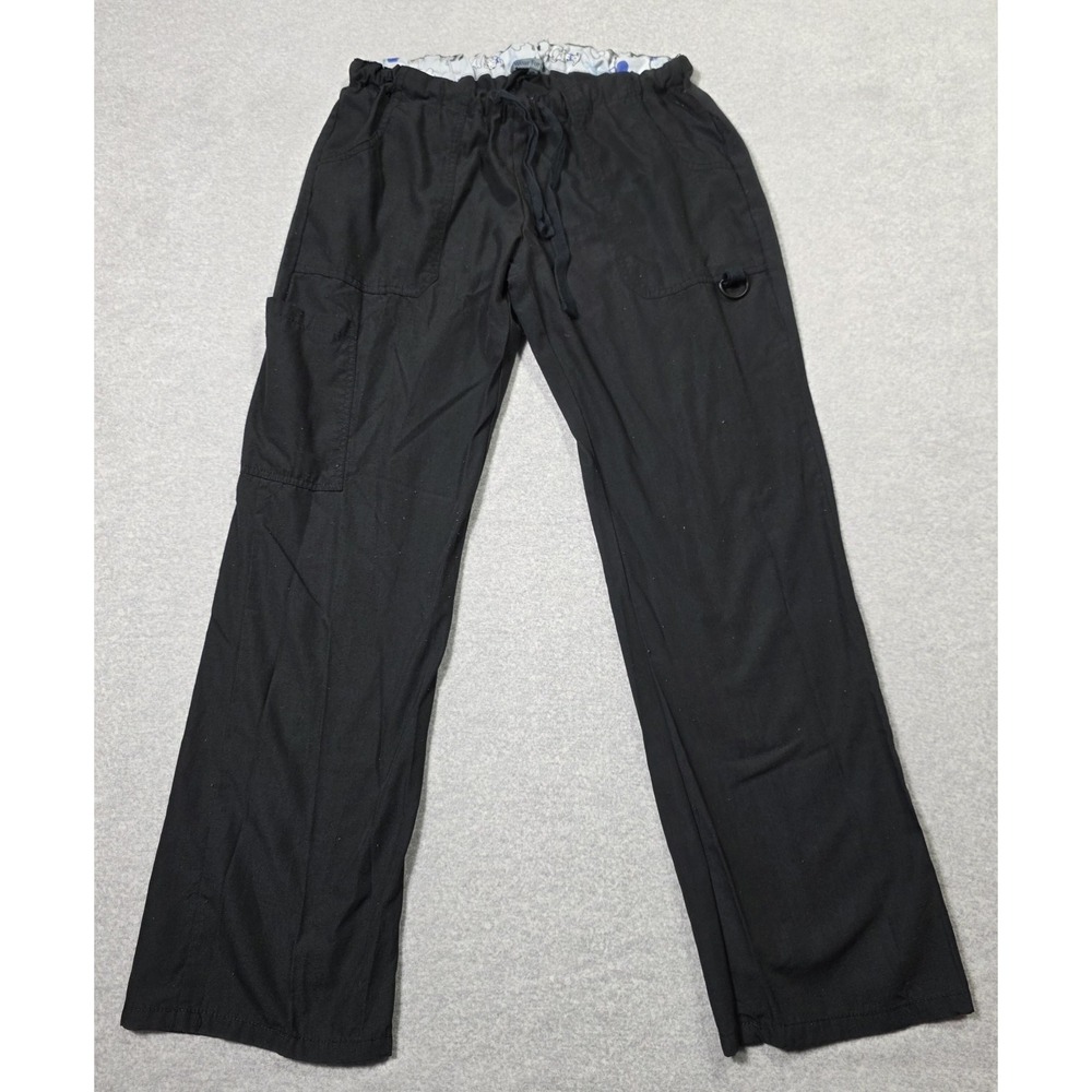 Wear For Care Scrub Pants Womens Medium Black Drawstring Cargo Straight Leg